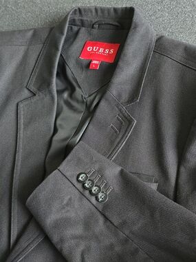 Guess Cotton Twill Blazer Men’s Large Charcoal Black One Button Sport Coat